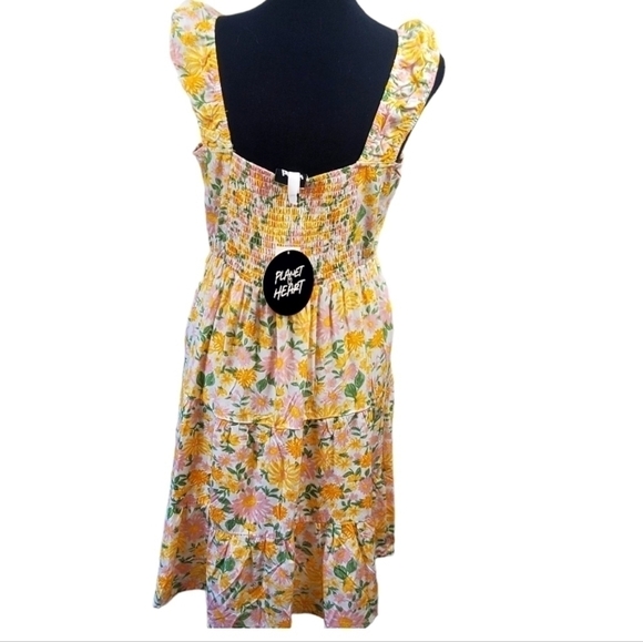 Planet Heart Sz L Yellow Floral Summer Dress 100% Rayon NWT - Picture 5 of 12